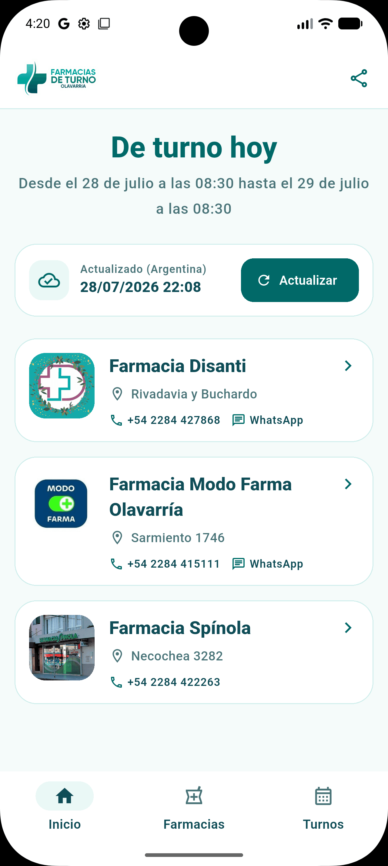 Vista general de Farmacias de Turno Olavarría - App